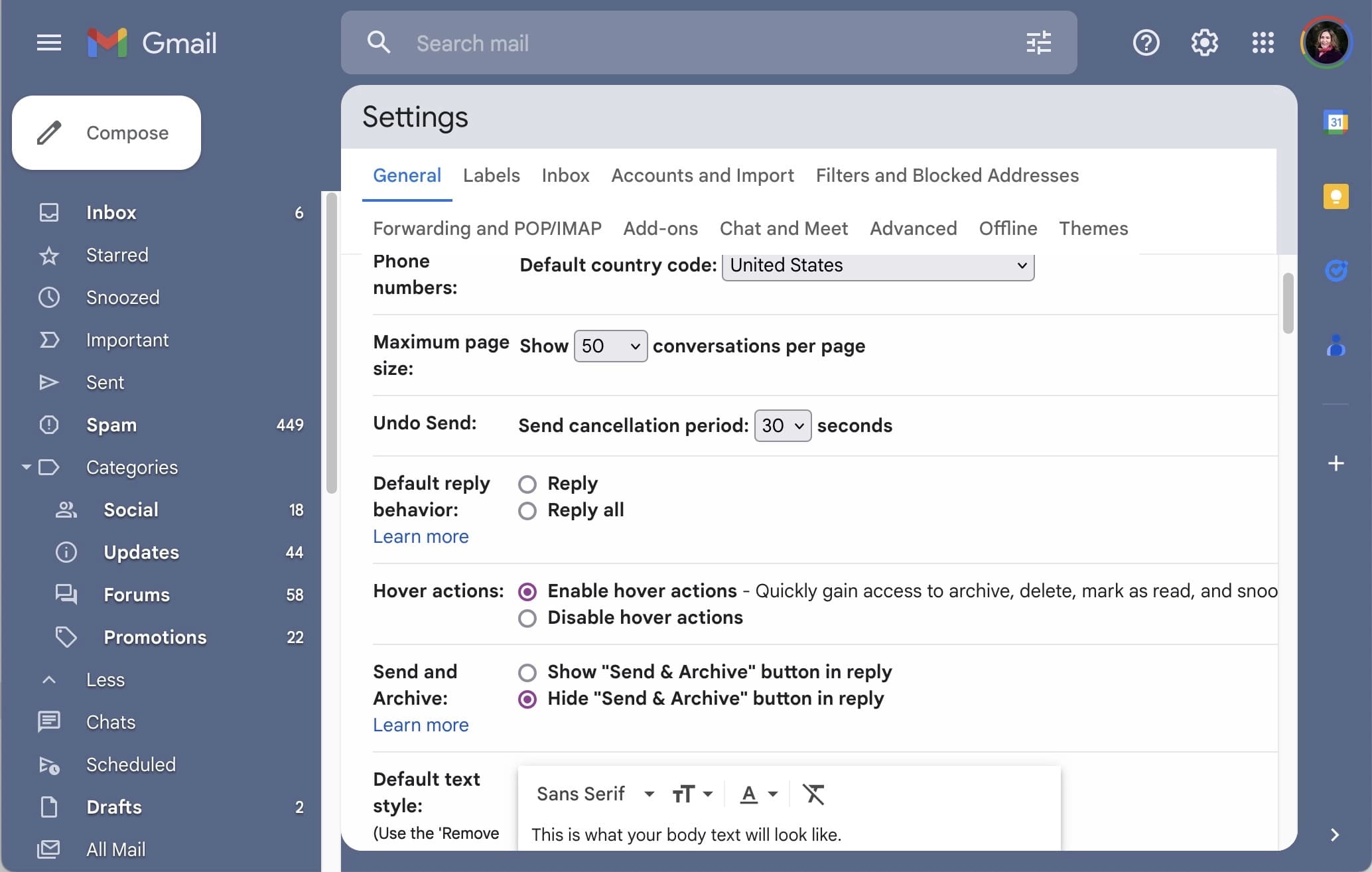 Screenshot of what appears after clicking on All Settings in Gmail