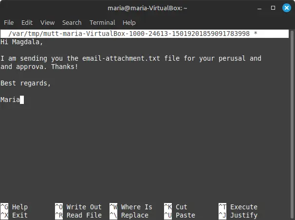 Screenshot of the body of the email