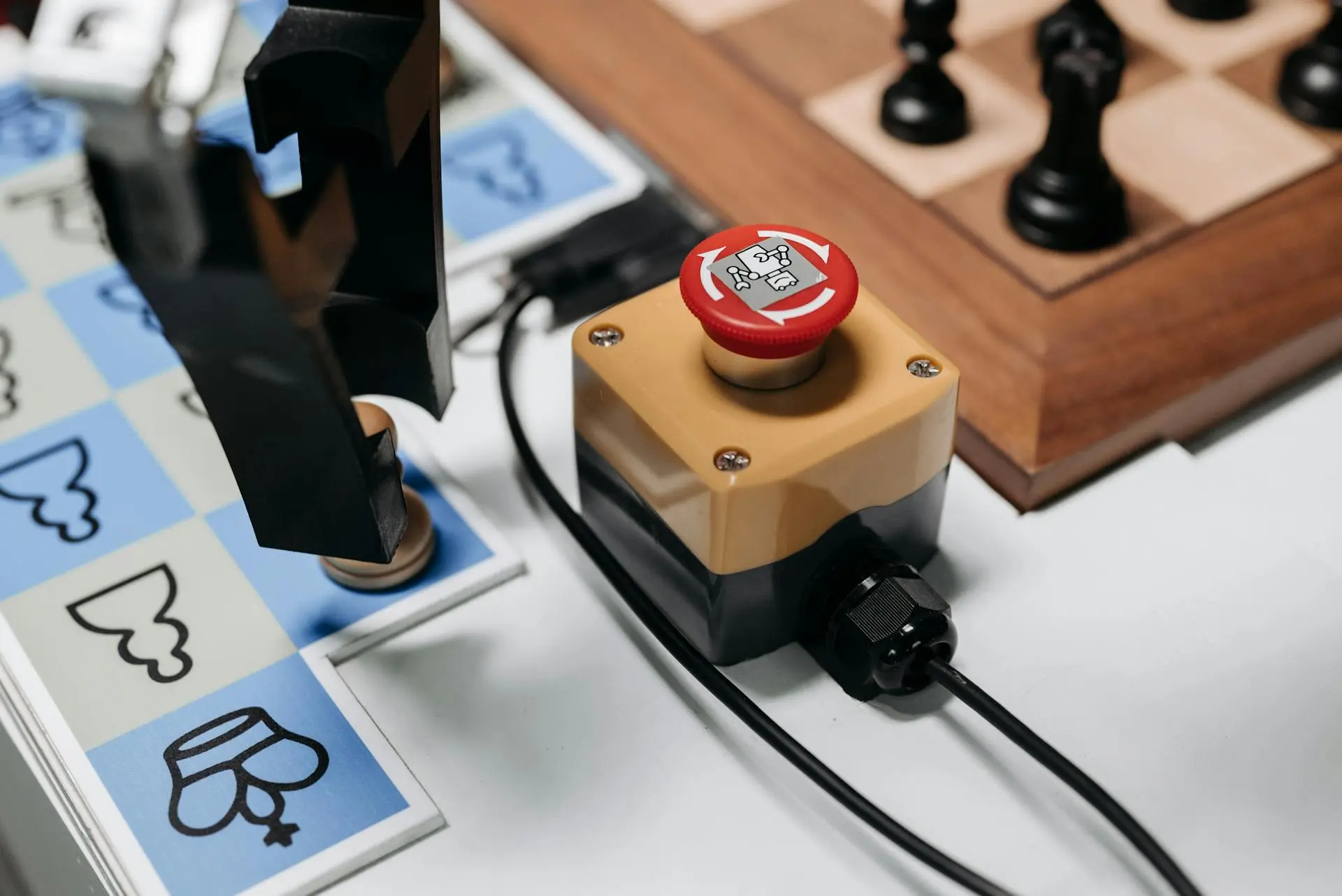 Close-up of a robotic arm interacting with a chess setup showcasing AI innovation