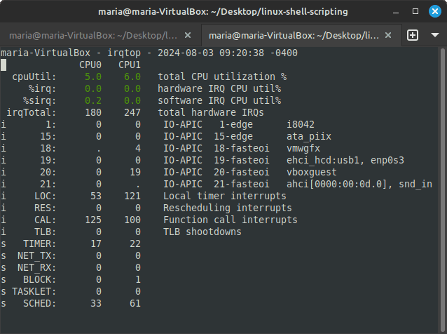 irqtop command stdout to Terminal