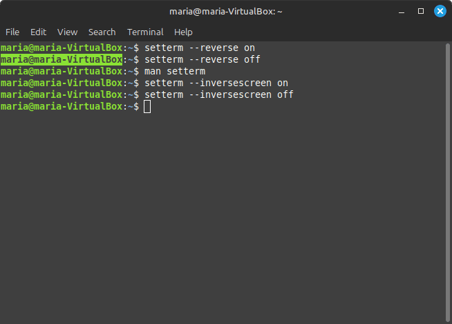 setterm --reversescreen off command