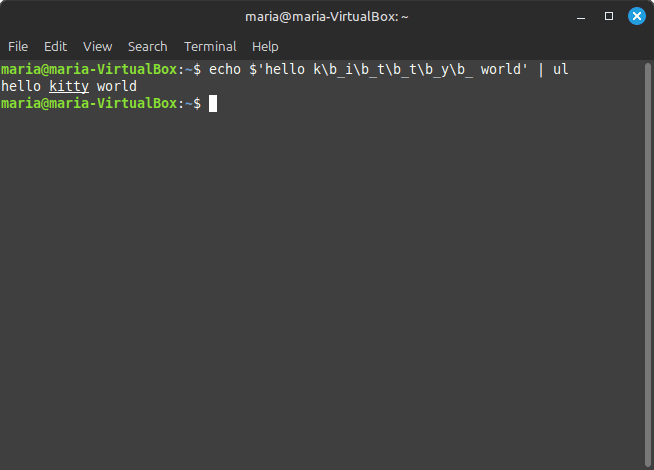 ul command creating underlined text